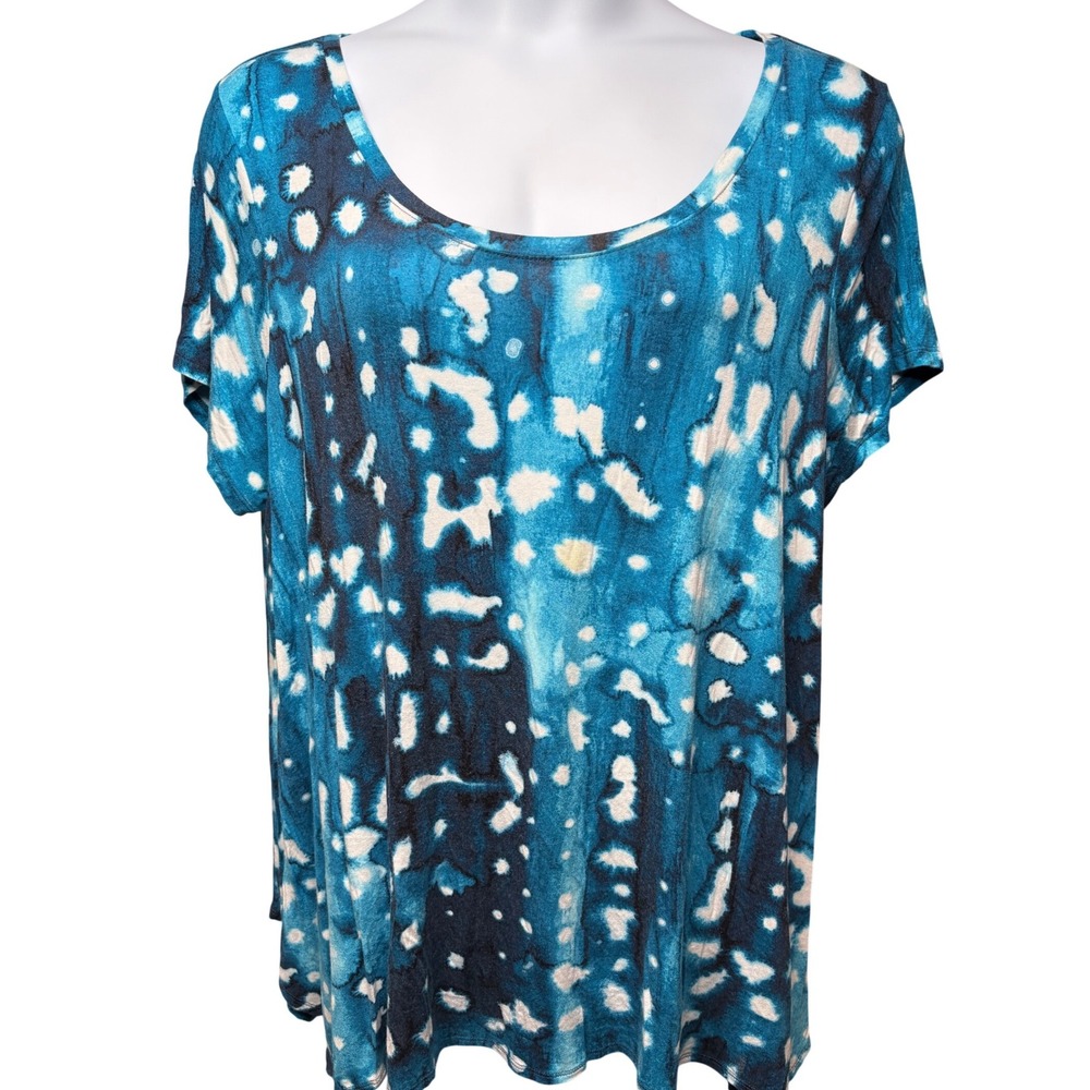 CYNTHIA ROWLEY Womens Blue Tie Dye Scoop Neck Top 3X Boho Art to Wear Casual